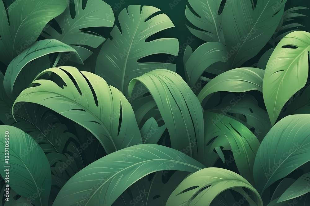 custom made wallpaper toronto digitalDense Green Foliage with Tropical Leaves Illustration