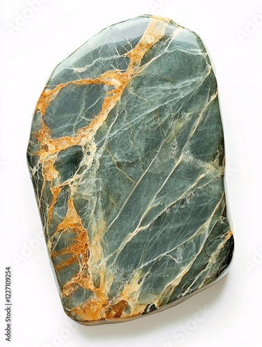 Polished Green Serpentine Slab with Smooth Surface and Orange Veins photo