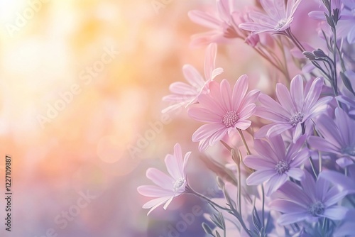 Soft pastel flowers in bloom with a dreamy background, creating a serene and tranquil atmosphere