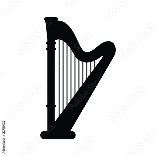 Harp black and white flat vector icon and symbol design