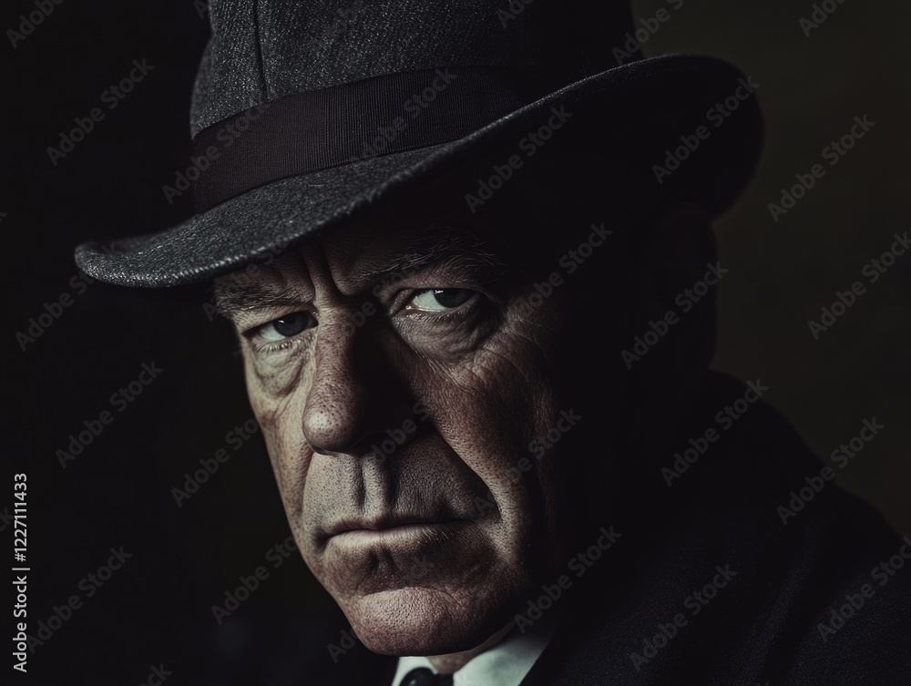 Man in suit and fedora, looking intense. Man in suit and fedora, looking intense.