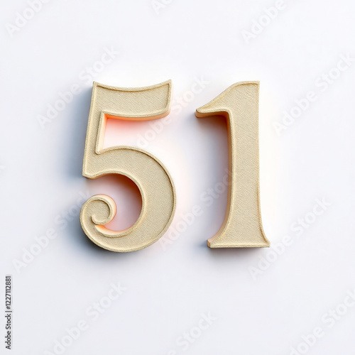 3d beige like clay or plastiline, symbol fifty one, 51, on white background, isolated. photo