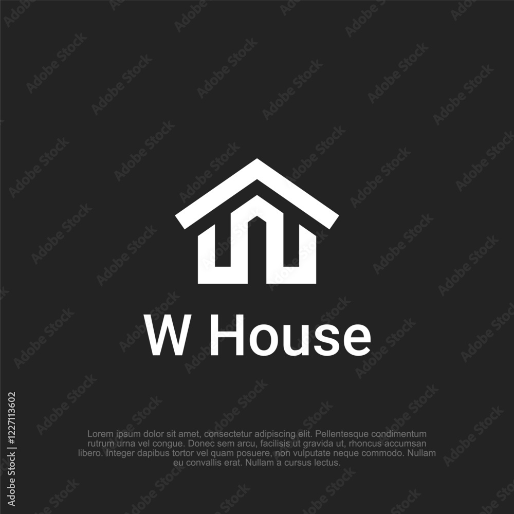 Letter W and house shape logo with a simple and modern design, combining typography and architecture for branding, real estate, and home-related businesses Letter W and house shape logo with a simple and modern design, combining typography and architecture for branding, real estate, and home-related businesses