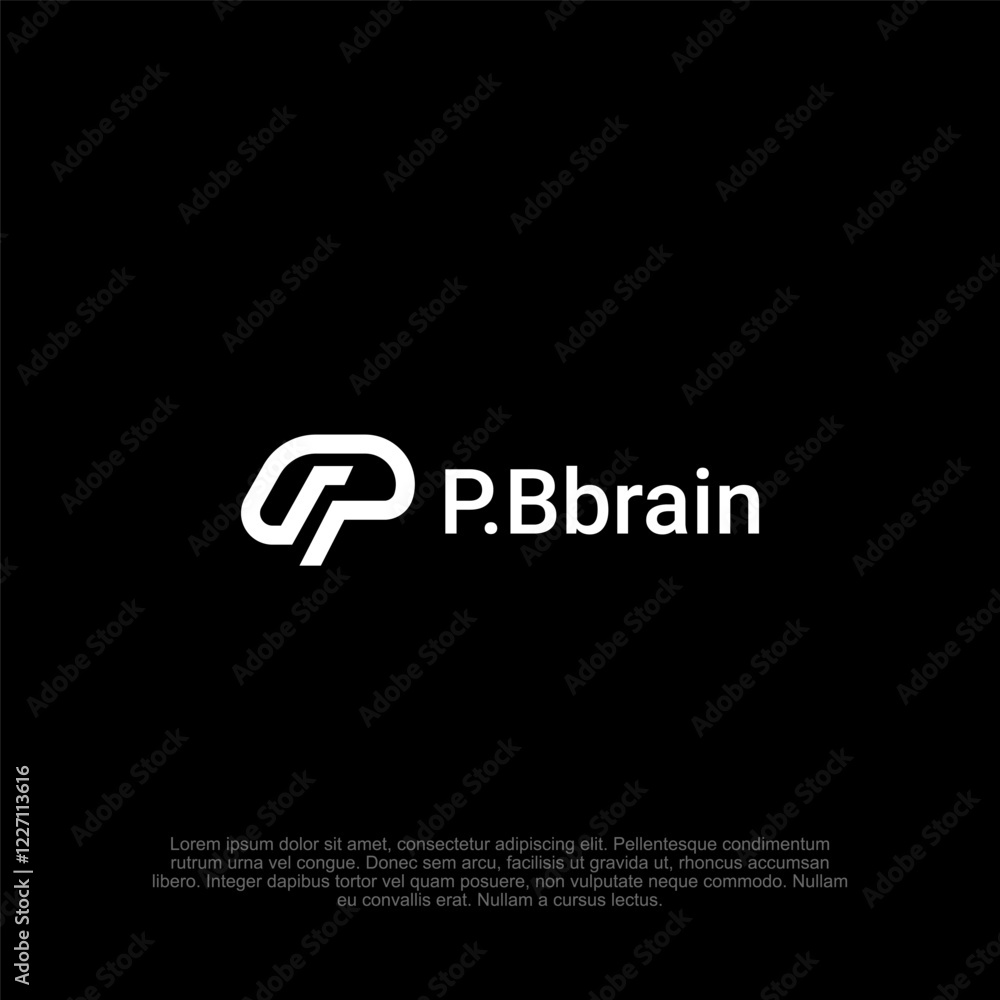Letter P and brain logo with a simple outline and modern style, representing intelligence, creativity, and innovation for tech, education, and AI-related branding