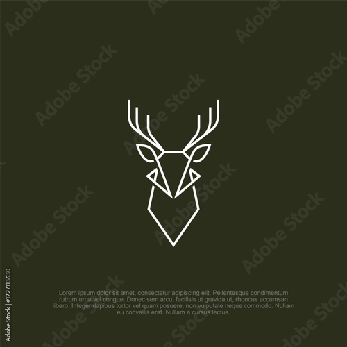 Outline minimalist antlers head logo with a sleek and elegant design, combining nature and wildlife for branding, outdoor brands, and rustic-themed businesses photo