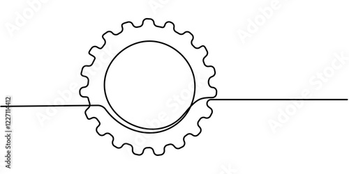 One continuous line illustration of gears wheels. Three cogwheels in lineart style. concept of business teamwork, Setting icon continuous one line drawing vector illustration, Each cogwheel can be pro