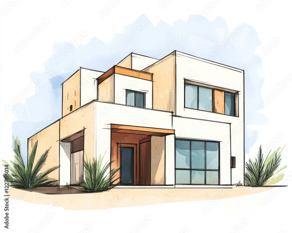 Modern Two Story House Architectural Sketch Design Modern Two Story House Architectural Sketch Design