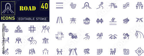 Road icon set. Containing street, highway, traffic light, signpost icons .