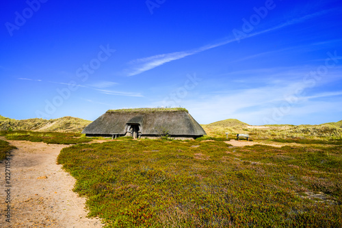 Tableau sur toile Landscape with a view of an Iron Age house on the North Frisian island of Amrum