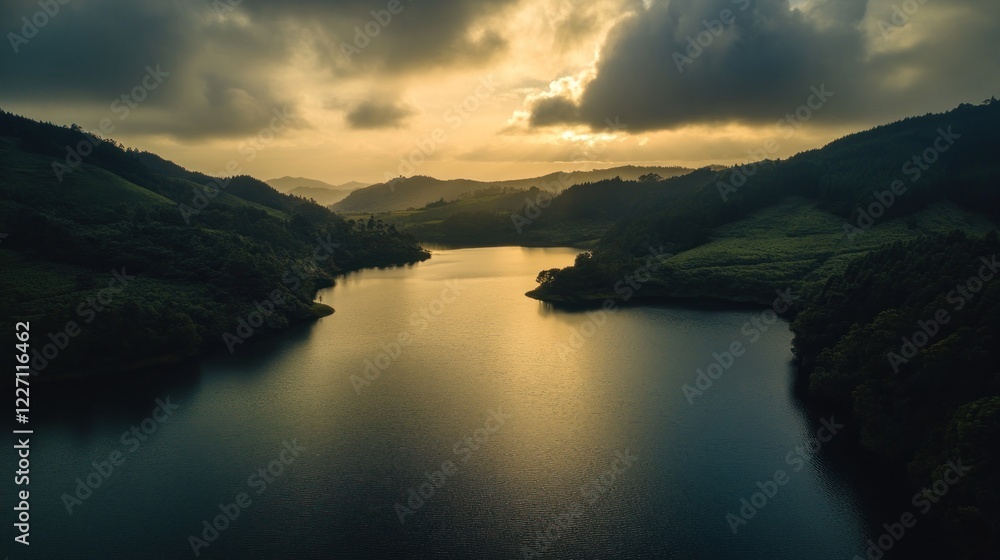 Serene Sunset Over a Mountain Lake Serene Sunset Over a Mountain Lake