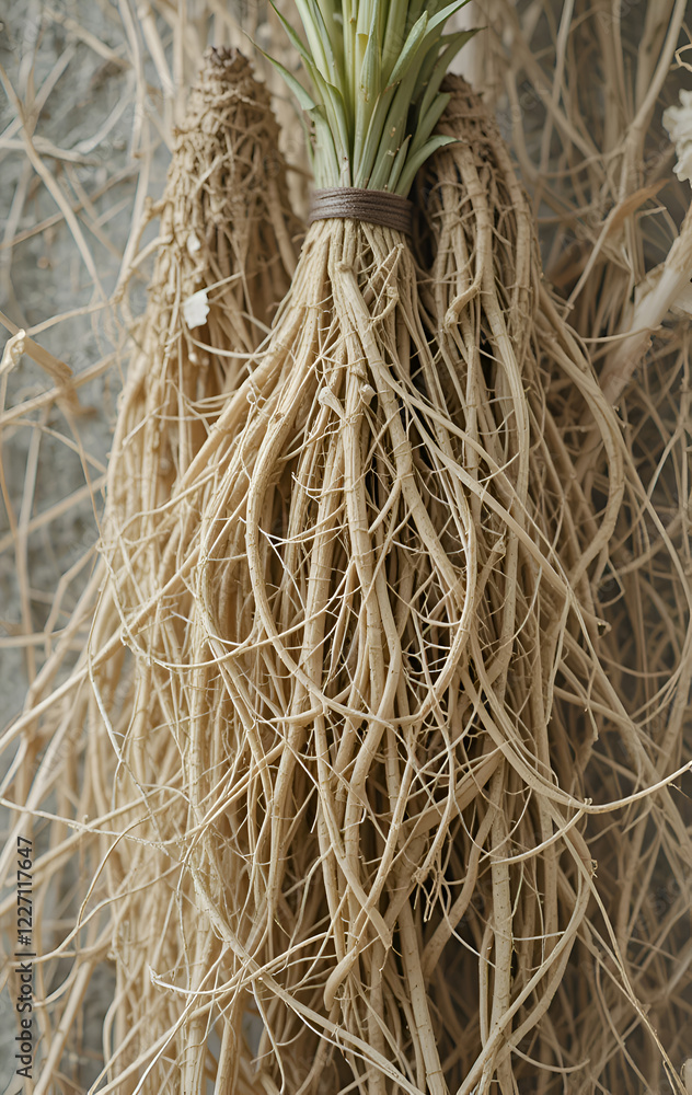 dry roots of Vetiver herb, valuable raw for essential oil and perfumery