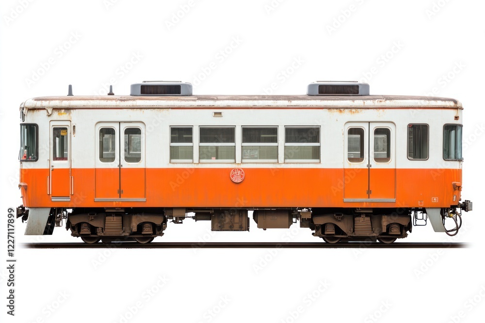 Rusty orange train, side view, white background, transportation Rusty orange train, side view, white background, transportation