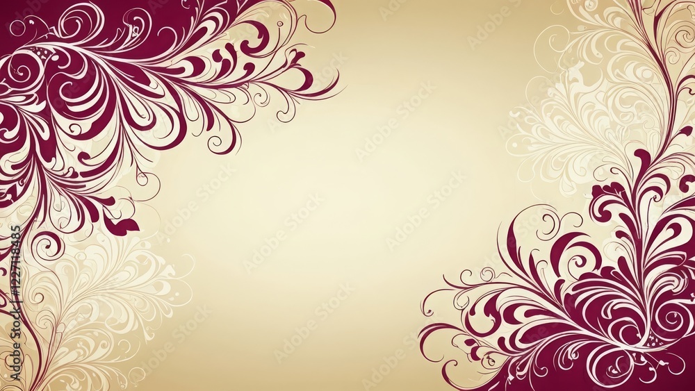 Elegant burgundy floral swirls on a soft beige background, perfect for classy and refined designs Elegant burgundy floral swirls on a soft beige background, perfect for classy and refined designs