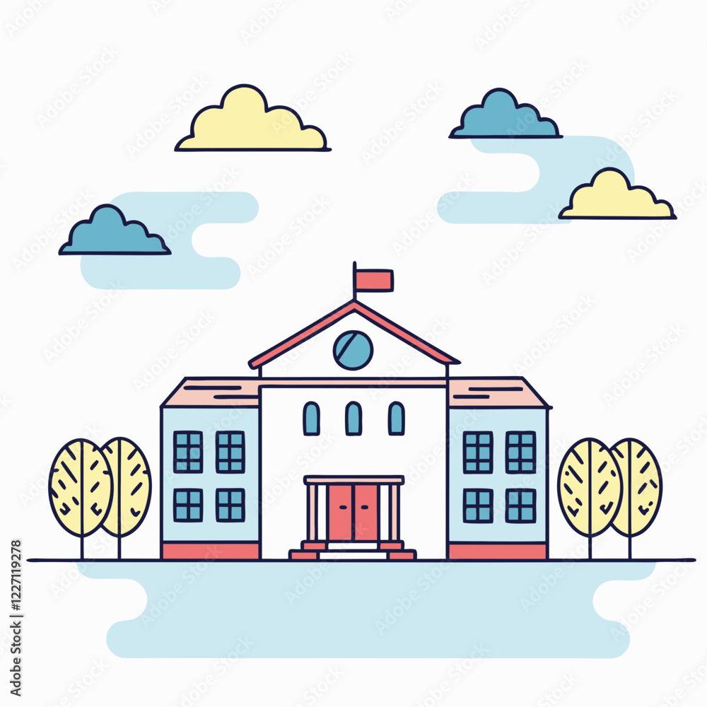 Fototapeta premium School building minimalist icon black silhouette