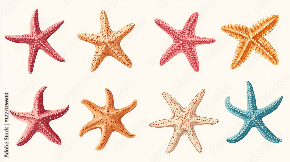 Starfish icons. Aquatic life, sea deep and ocean bottom creature, marine invertebrate simple icon or pictogram. Summer beach and vacation in tropics vector symbol with starfish underwater animal Starfish icons. Aquatic life, sea deep and ocean bottom creature, marine invertebrate simple icon or pictogram. Summer beach and vacation in tropics vector symbol with starfish underwater animal