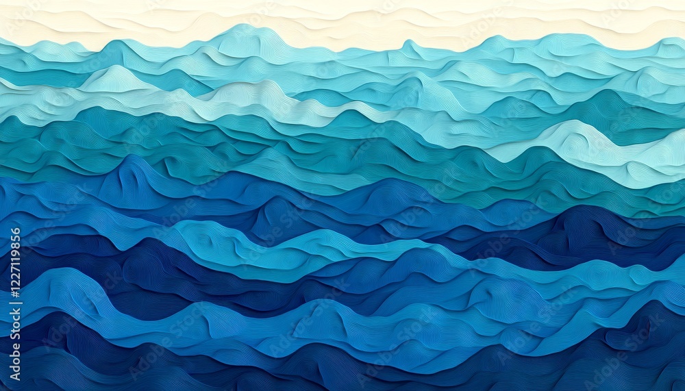 Abstract Digital Landscape, Vector Graphic of Wave-like Patterns in Bright Blue, Seamless Background Abstract Digital Landscape, Vector Graphic of Wave-like Patterns in Bright Blue, Seamless Background