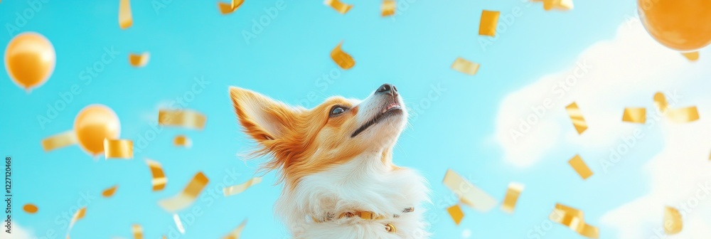 Obraz premium Happy pup amidst golden confetti!