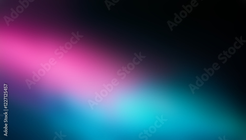 Abstract aqua pink color gradient ultraviolet defocused radiance soft texture on dark black background. Neon blur glow. Color light overlay. Copy space.