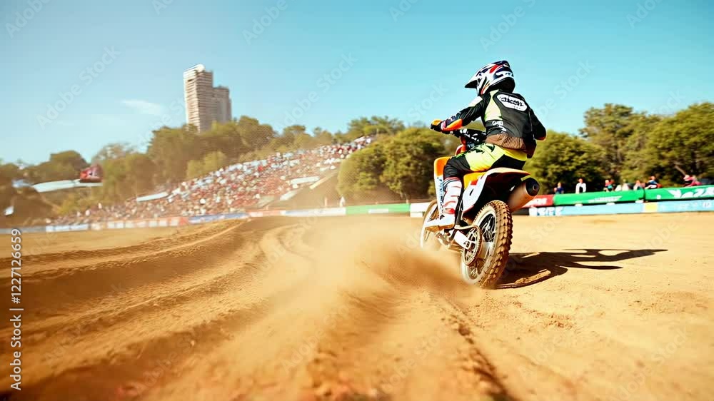 close-up of the rear wheel motocross bike inclined at an angle with biker slow motion. Dirt bike rider doing a big jump. Supercross, motocross, high speed. Sport concept. super detailed Generative Ai close-up of the rear wheel motocross bike inclined at an angle with biker slow motion. Dirt bike rider doing a big jump. Supercross, motocross, high speed. Sport concept. super detailed Generative Ai