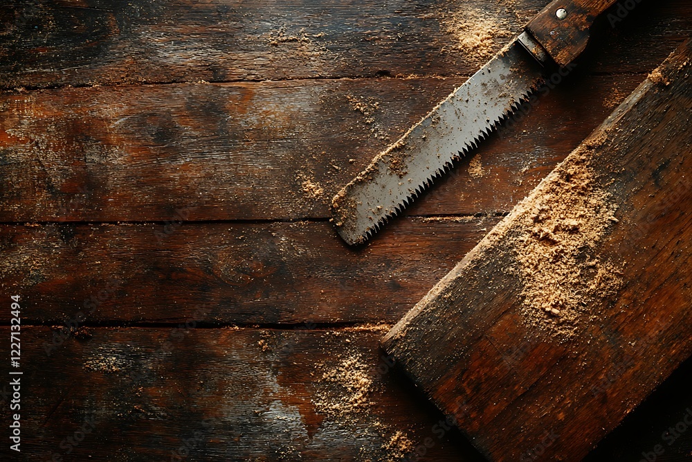 a saw and a wooden plank a saw and a wooden plank