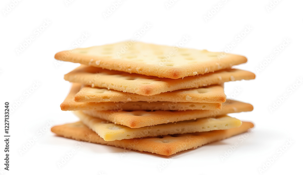 Ultra High Resolution Stack of Crispy Saltine Crackers Isolated on White Background Ultra High Resolution Stack of Crispy Saltine Crackers Isolated on White Background