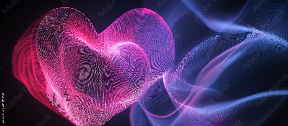 Pink heart wave digital art, dark background, abstract design, website header Pink heart wave digital art, dark background, abstract design, website header