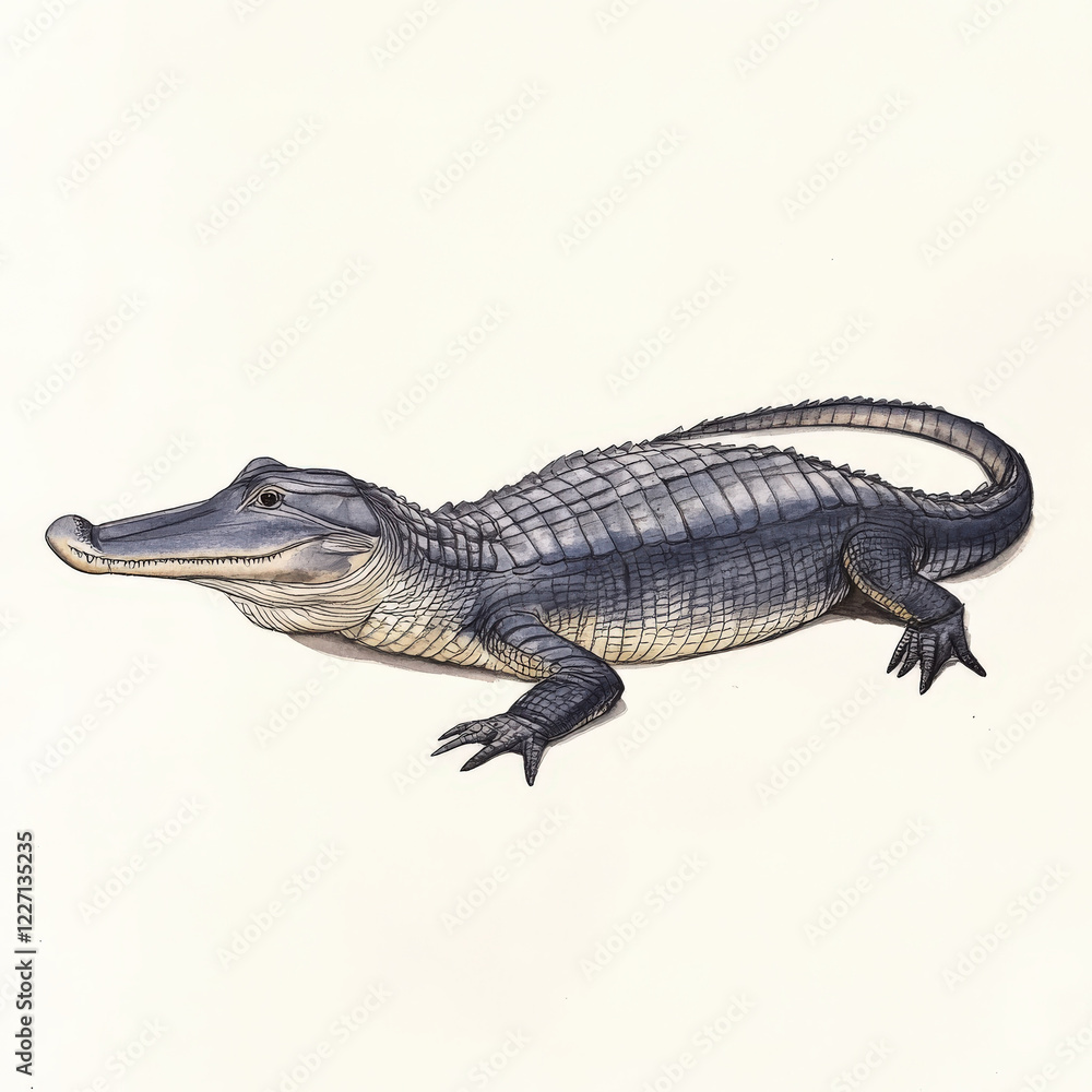 Naklejka premium American Alligator, Juvenile, Watercolor Illustration.