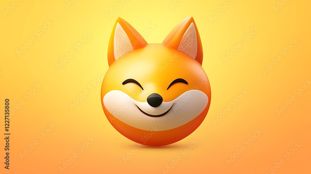 Obraz premium Bright orange fox emoji icon on a vibrant tangerine and lemon yellow gradient
