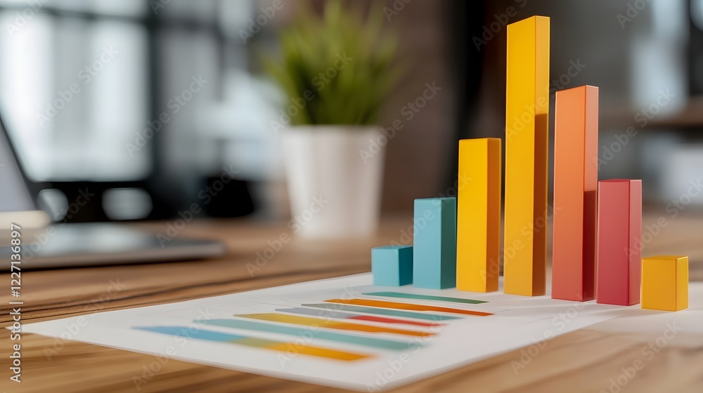 Visually engaging business setting with scattered colorful analytics graphs performance charts and statistical reports spread across a wooden desk naturally lit with a dreamy bokeh background effect Visually engaging business setting with scattered colorful analytics graphs performance charts and statistical reports spread across a wooden desk naturally lit with a dreamy bokeh background effect