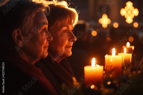 Senior women watching candlelight vigil photo