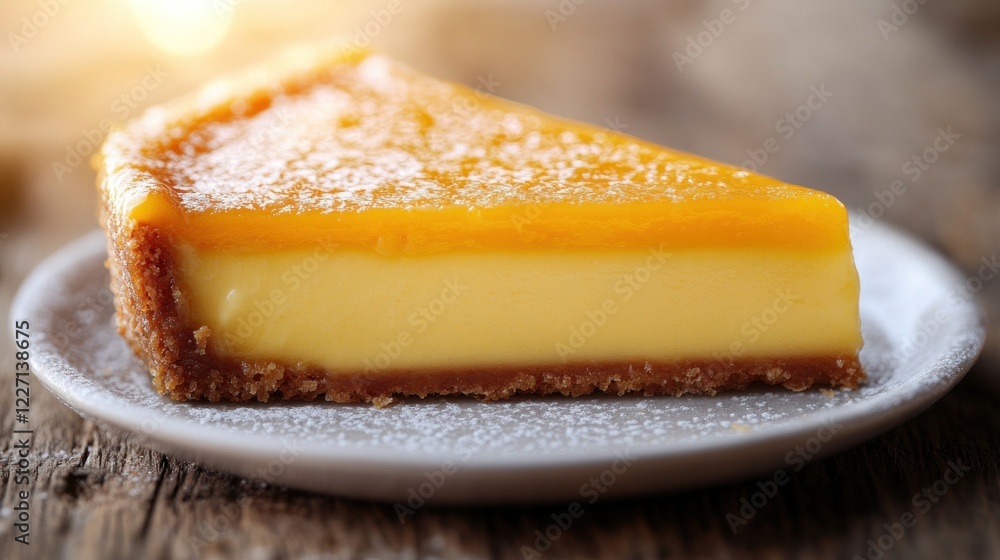 Creamy orange cheesecake slice on plate. Creamy orange cheesecake slice on plate.