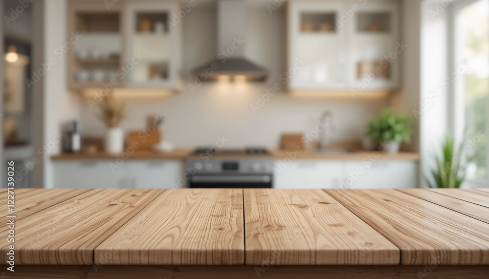 kitchen table background, wood counter top on blur of white clean abstract home interior with bokeh. used for display or montage your wooden for dining background. kitchen table background, wood counter top on blur of white clean abstract home interior with bokeh. used for display or montage your wooden for dining background.