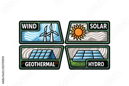 Create an infographic visually comparing solar, wind, hydro, geothermal, and biomass energy sources; highlighting their pros, cons, and environmental impact.