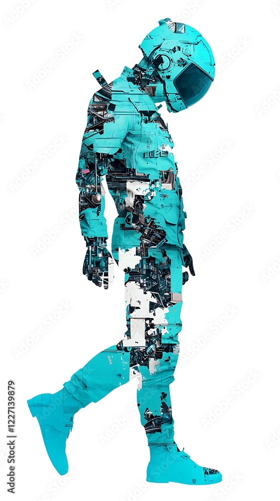 A futuristic astronaut figure composed of geometric shapes and technology, showcasing a blend of innovation and space exploration. A futuristic astronaut figure composed of geometric shapes and technology, showcasing a blend of innovation and space exploration.