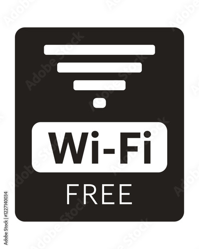 Black and White Free Wi-Fi Symbol with Strong Signal Icon for Public Internet Connectivity and Wireless Network Access
