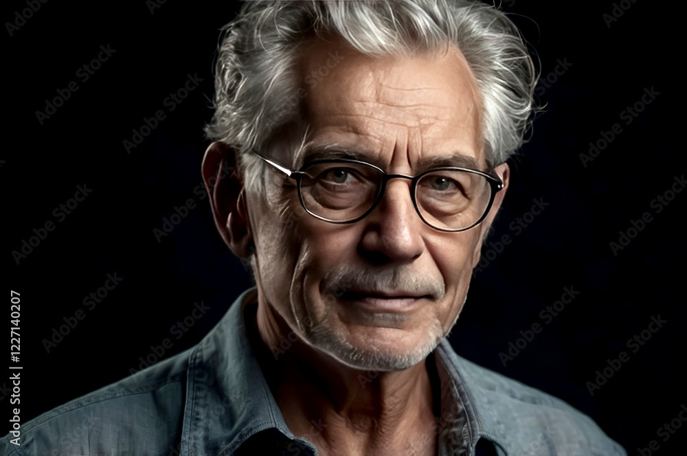 Portrait of an older man on a black background. Low key Portrait of an older man on a black background. Low key