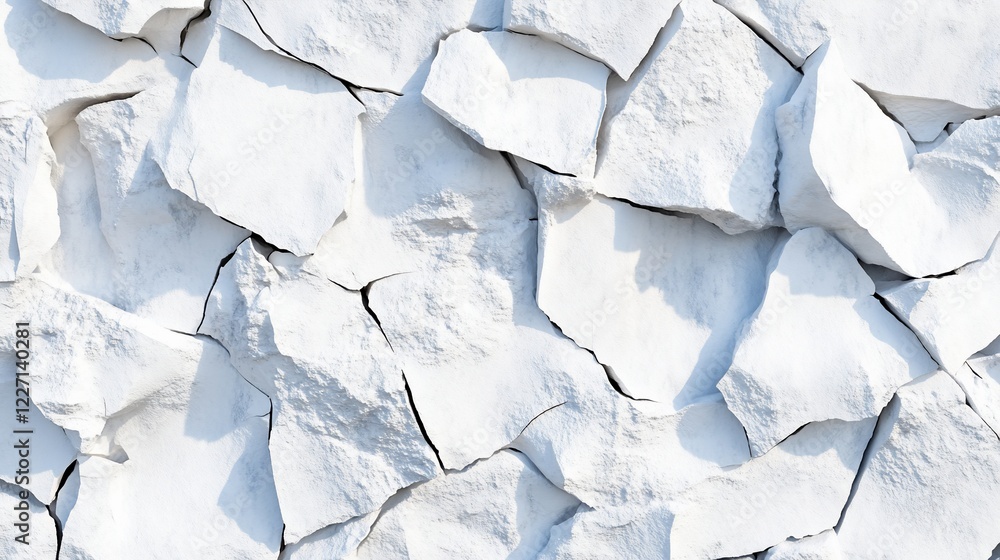 Obraz premium Cracked white stone wall texture background, sunlight