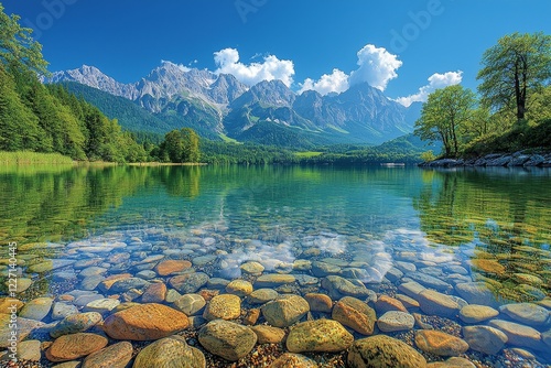 Nestled in the Tatra Mountains near Zakopane, Poland, Morske Oko is a beautiful alpine lake. On summer days, the lake's crystal-clear waters reflect a natural mountain landscape under a blue sky