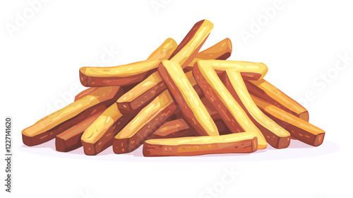 Fresh French fries Roasted potato chips wedges fried in deep fat fry oil potatoes Yellow sticks, isolated on white background. Fast Food. Unhealthy tasty food