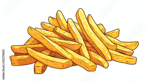 Fresh French fries Roasted potato chips wedges fried in deep fat fry oil potatoes Yellow sticks, isolated on white background. Fast Food. Unhealthy tasty food