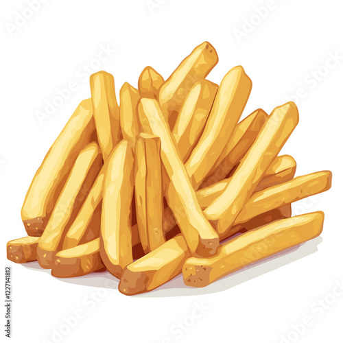 Fresh French fries Roasted potato chips wedges fried in deep fat fry oil potatoes Yellow sticks, isolated on white background. Fast Food. Unhealthy tasty food