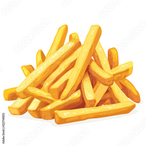 Fresh French fries Roasted potato chips wedges fried in deep fat fry oil potatoes Yellow sticks, isolated on white background. Fast Food. Unhealthy tasty food