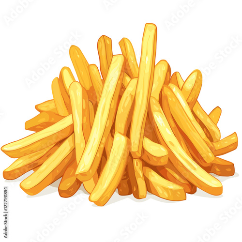 Fresh French fries Roasted potato chips wedges fried in deep fat fry oil potatoes Yellow sticks, isolated on white background. Fast Food. Unhealthy tasty food
