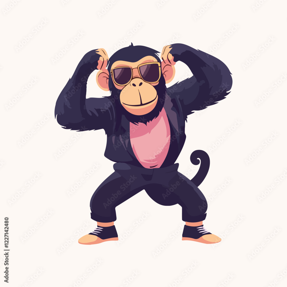 Obraz premium Cute monkey cartoon dancing Vector Icon Illustration