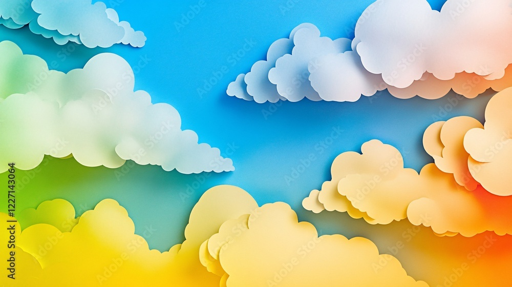 Colorful paper cloudscape, summer sky, vibrant background, design element Colorful paper cloudscape, summer sky, vibrant background, design element