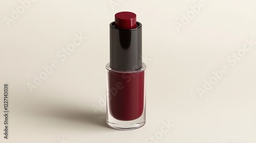 Design a 3D mockup of a nourishing lip gloss container with a sleek, modern design. The container should have a smooth, transparent finish