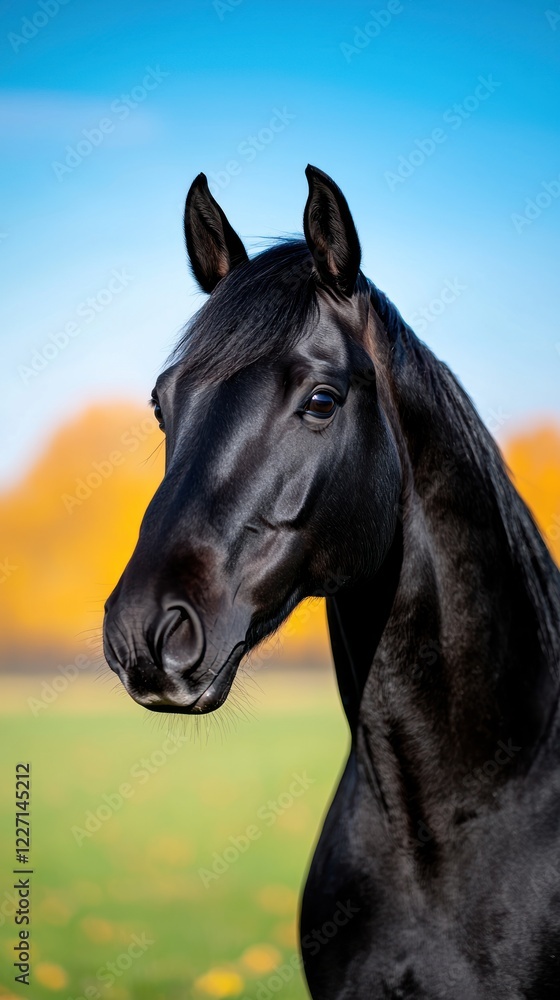 Black Horse Portrait in Autumn Field Black Horse Portrait in Autumn Field