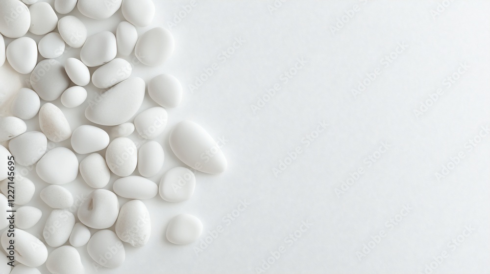 White stones arranged on white background, copy space, minimalist design, website banner White stones arranged on white background, copy space, minimalist design, website banner