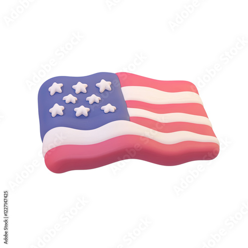 Cute 3D Render of American Flag Patriotism Symbol Independence Day USA Flag Festive Cartoon Style