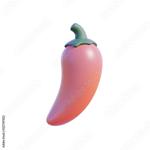 3D Render of a Pink Chili Pepper Cartoon Style Vegetable Spicy Food Illustration